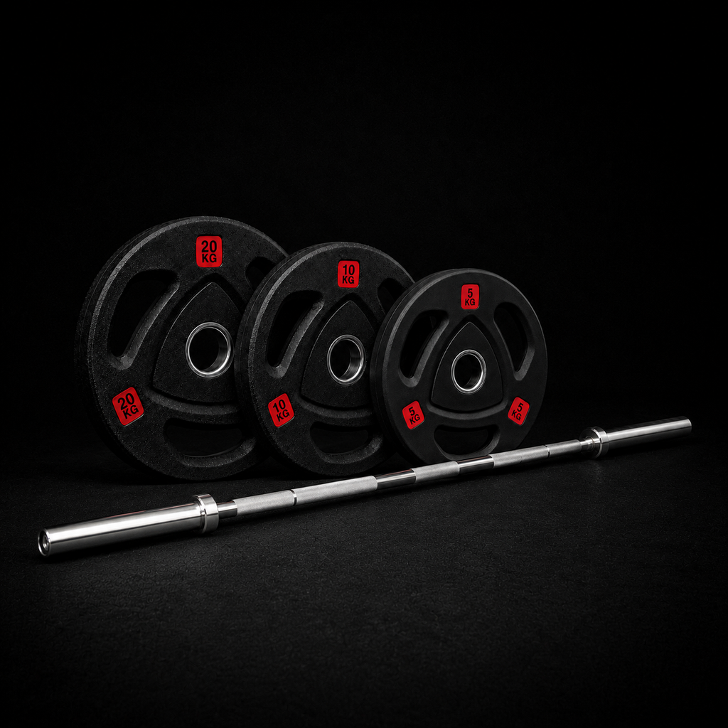 Combo Barra Olímpica 2,20 m + 70 kg en Discos Triple Agarre CATFIT