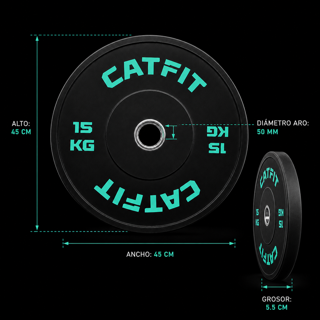 Par de discos bumper CATFIT 15 kg para barra olímpica