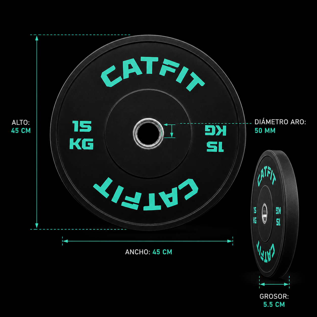 Par de discos bumper CATFIT 15 kg para barra olímpica