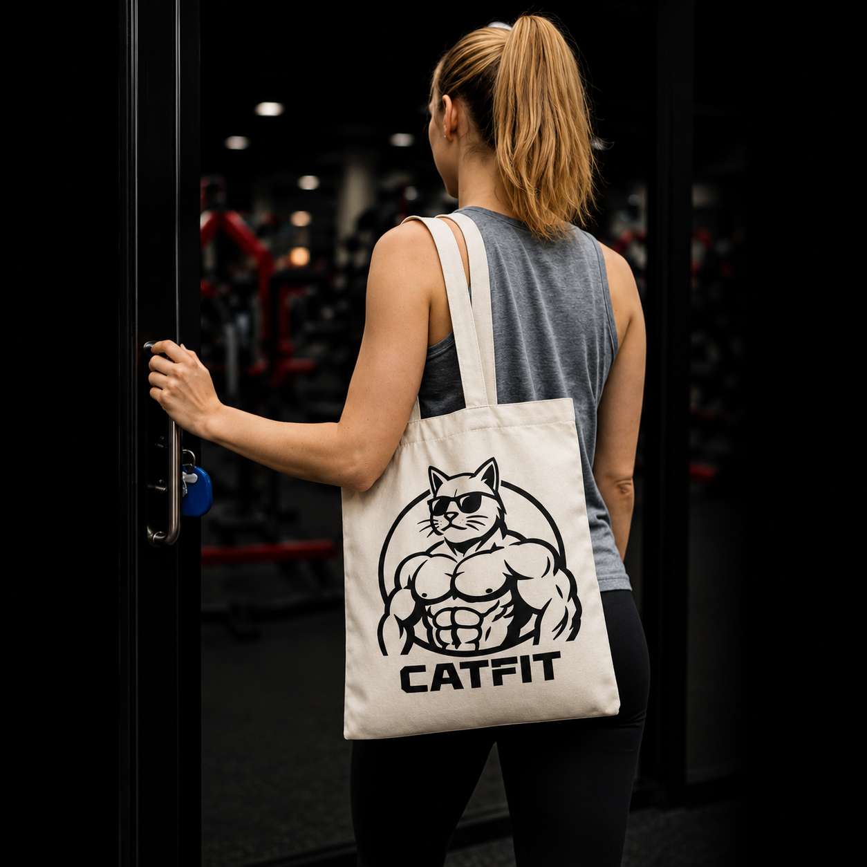 Totebag Beige CATFIT para Gym | Bolso de Tela Resistente para Entrenamiento y Uso Diario