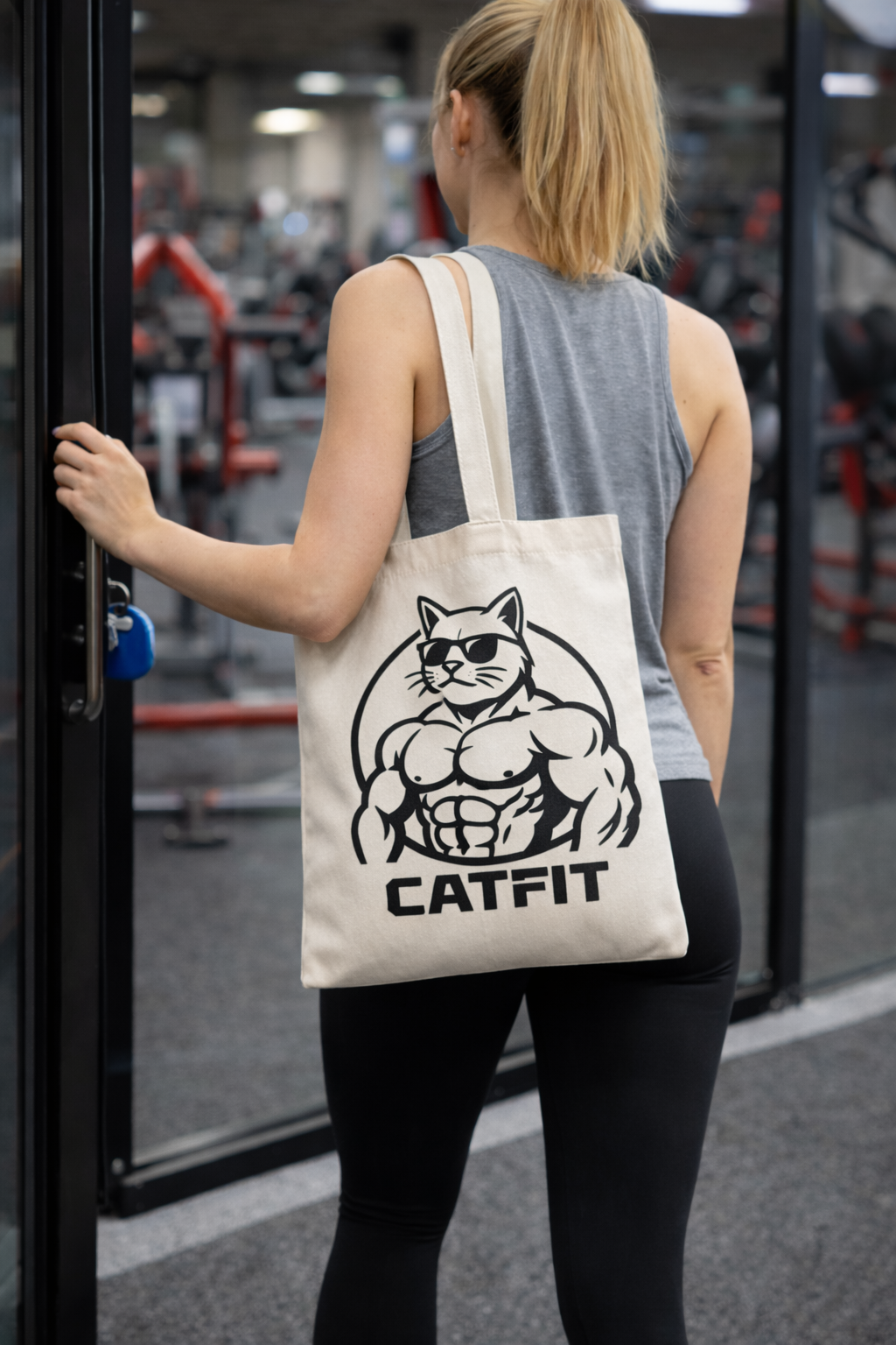 Totebag Beige CATFIT para Gym | Bolso de Tela Resistente para Entrenamiento y Uso Diario