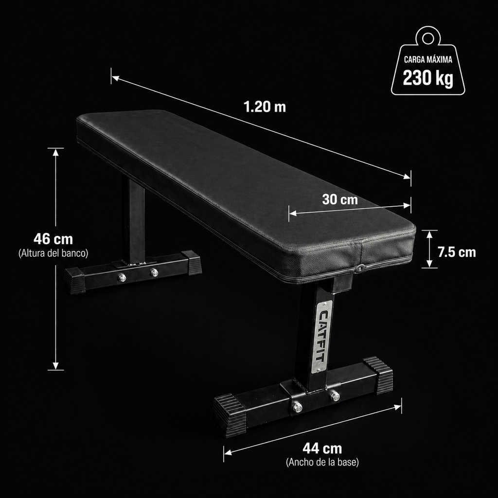 Banco de Pesas Plano CATFIT – 230 kg | Colchón 7 cm | Envío a todo Chile - catfit