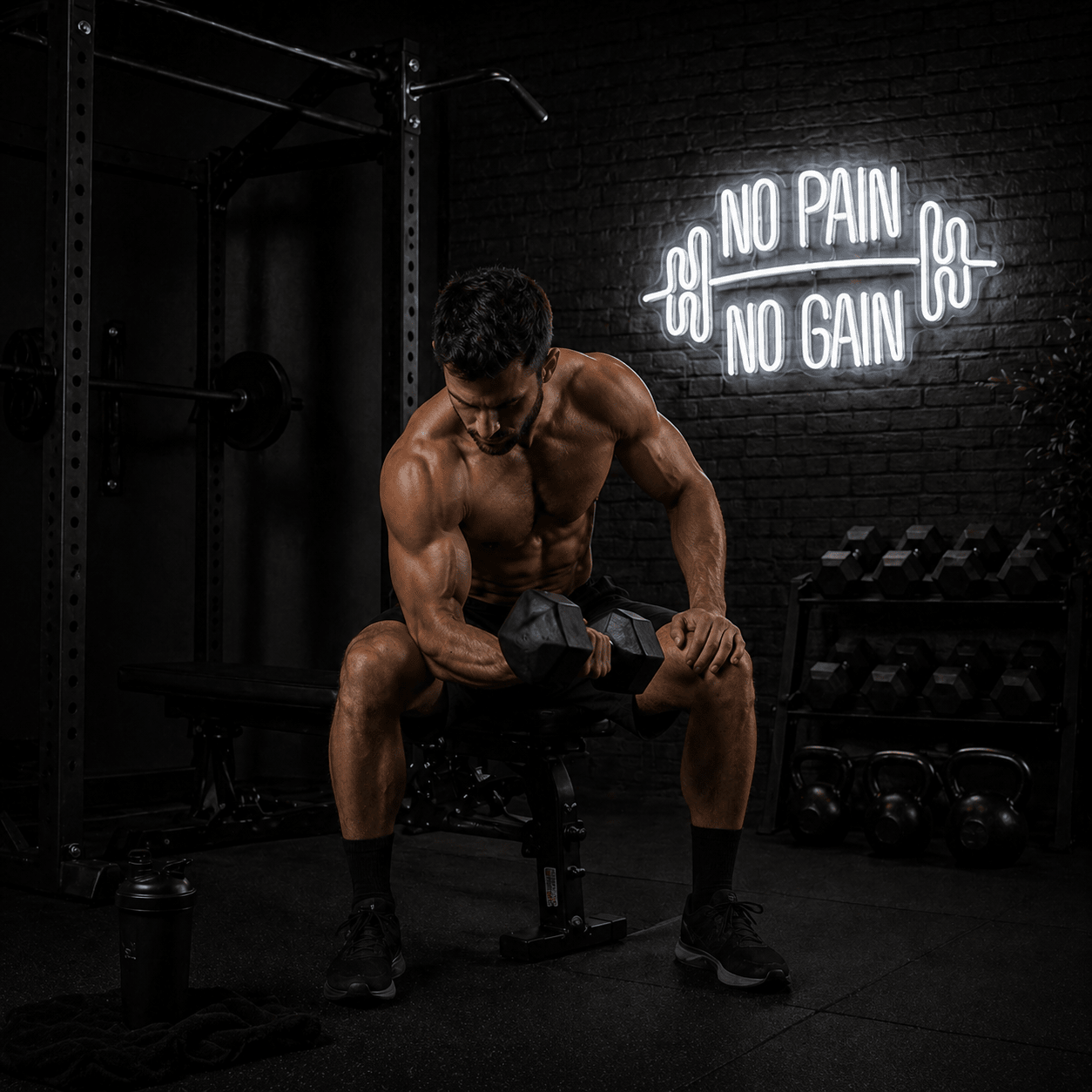 Letrero LED “No Pain No Gain” para Gimnasio | Luz Decorativa Fitness Motivacional - catfit