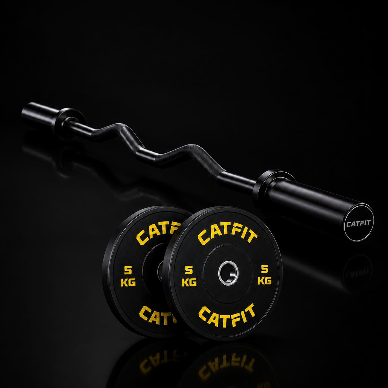 PACK CATFIT — BARRA CURL Z OLÍMPICA NEGRA + PAR DE DISCOS 5 KG + SEGUROS - catfit