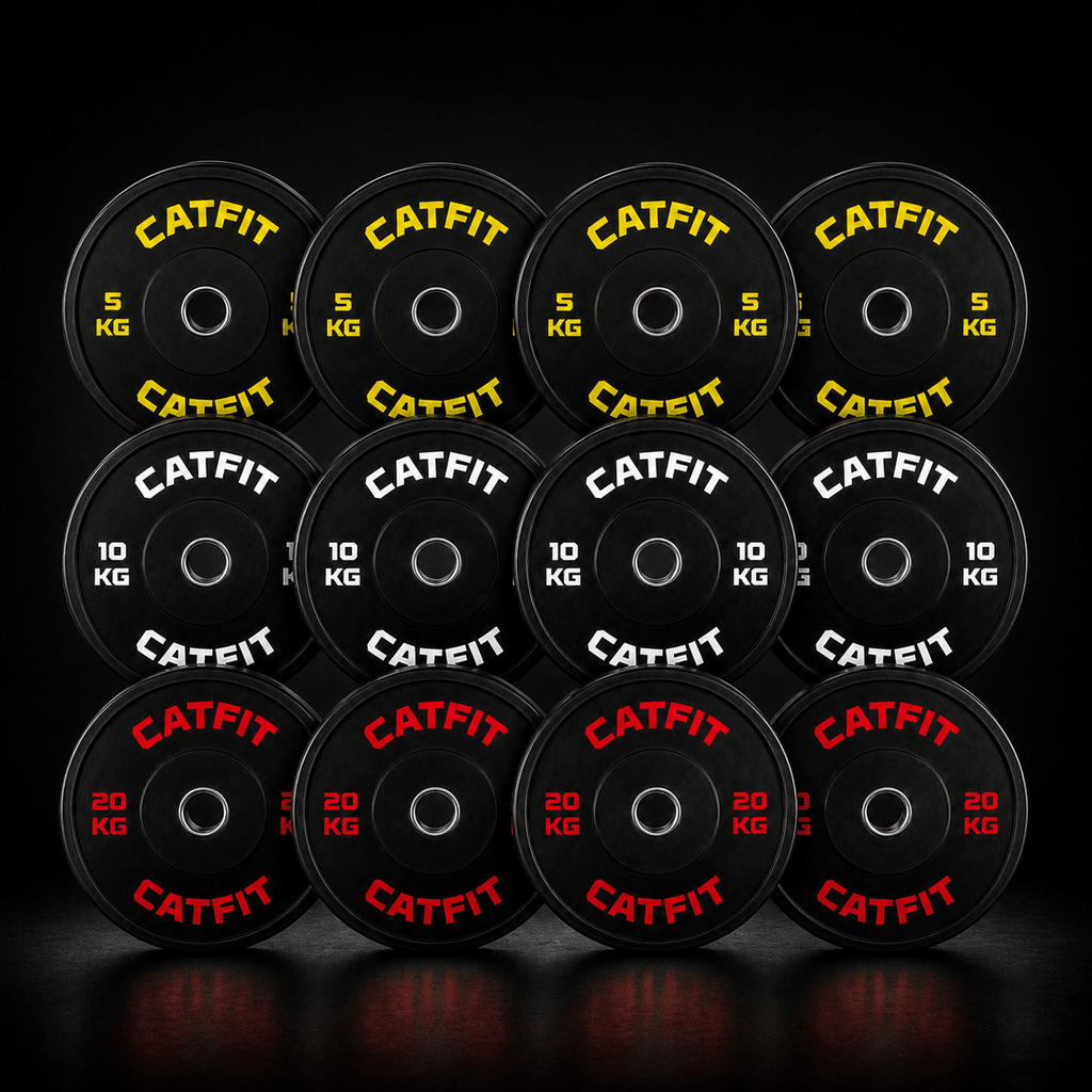 Pack de discos bumper olimpicos catfit 140 kg + barra olimpica de 20 kg 2.20 mts - catfit