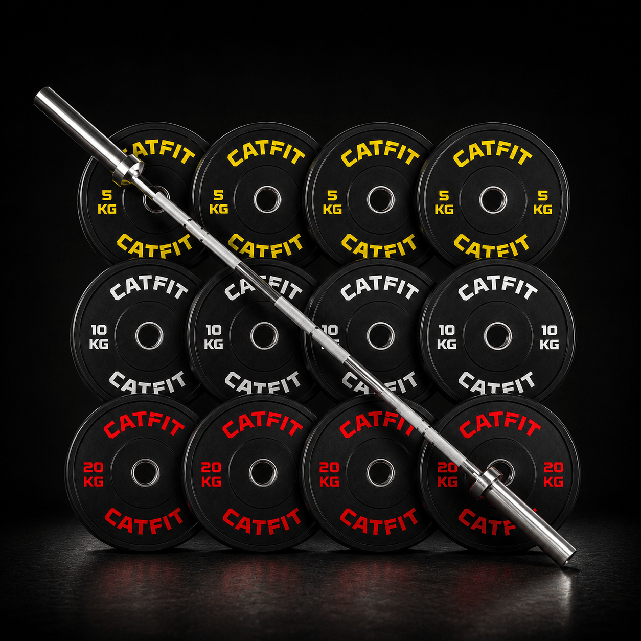 Pack de discos bumper olimpicos catfit 140 kg + barra olimpica de 20 kg 2.20 mts - catfit