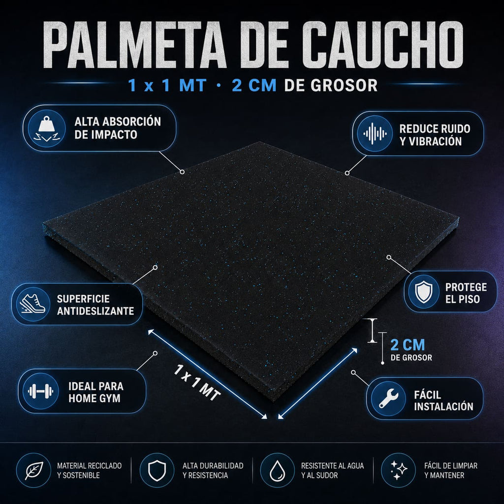 PALMETA DE CAUCHO CATFIT 1X1 M – 20 MM | PISO PARA GIMNASIO