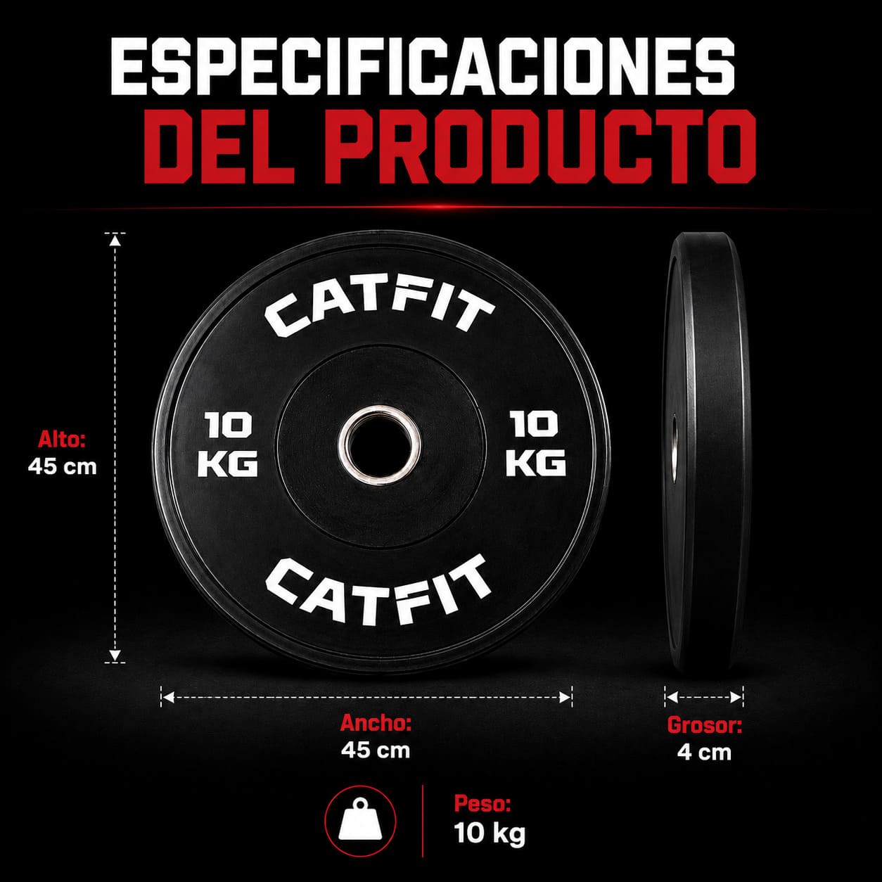 Par de discos bumper CATFIT 10 kg para barra olímpica - catfit