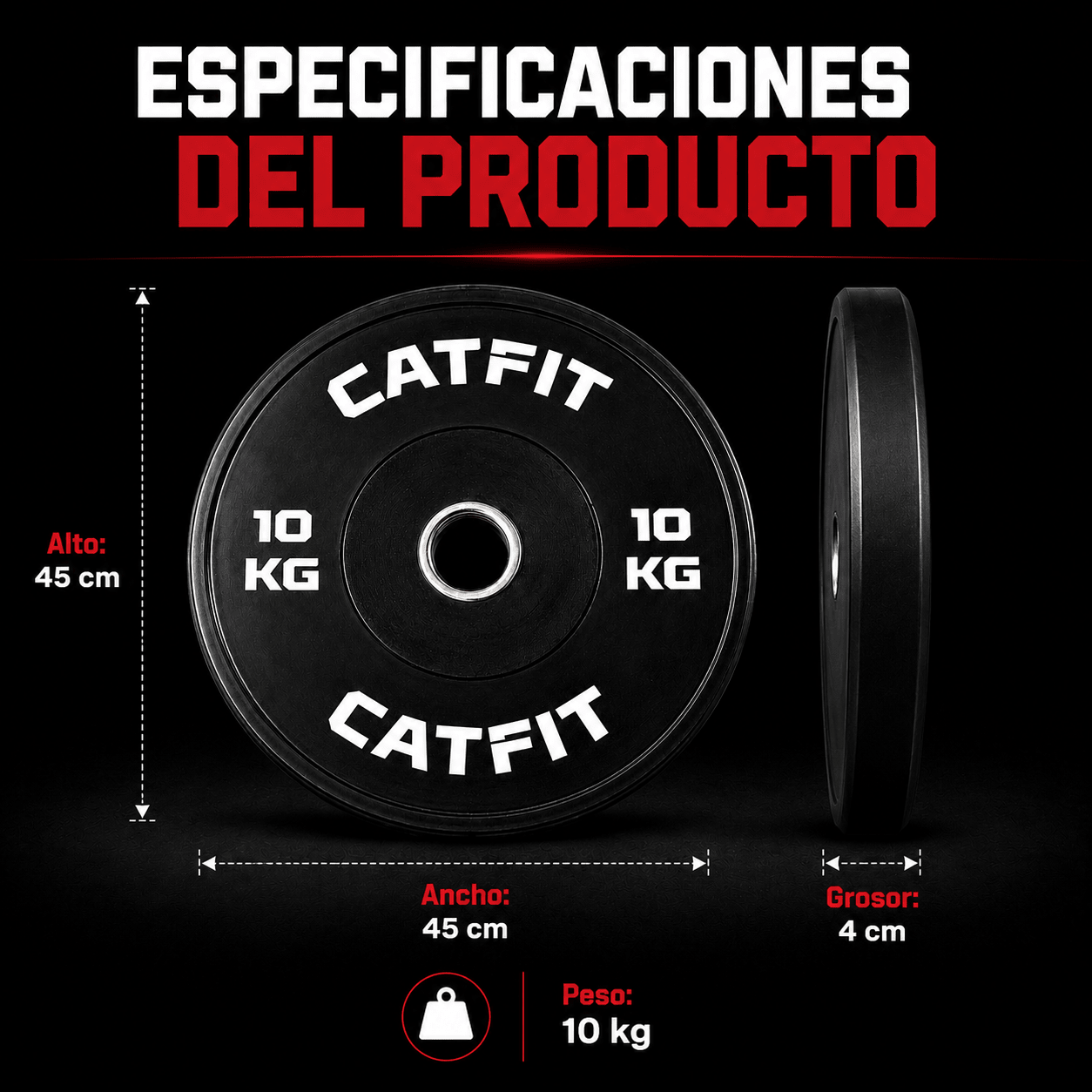 Par de discos bumper CATFIT 10 kg para barra olímpica - catfit