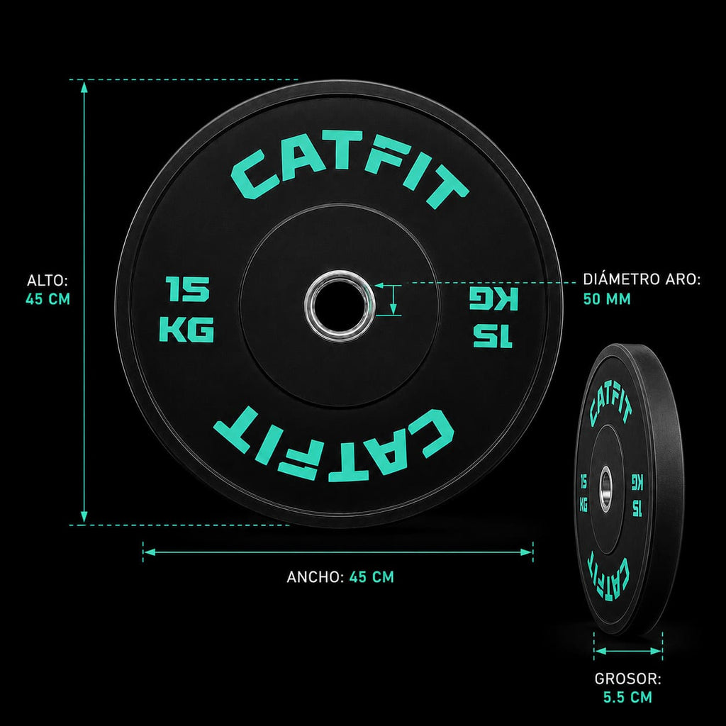 Par de discos bumper CATFIT 15 kg para barra olímpica - catfit