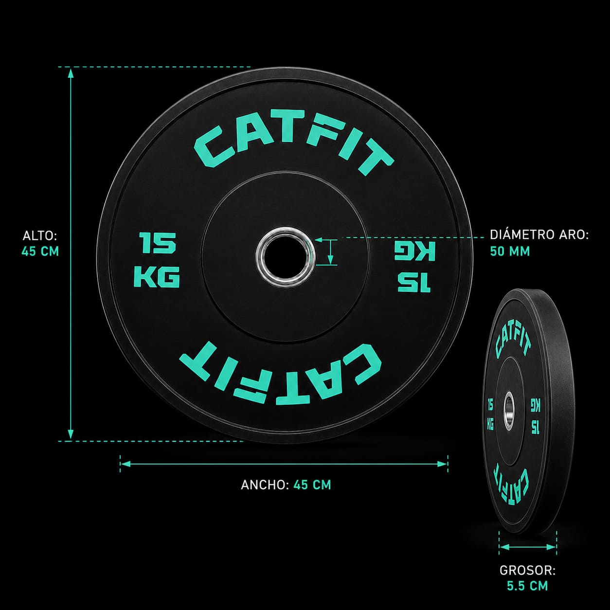 Par de discos bumper CATFIT 15 kg para barra olímpica - catfit