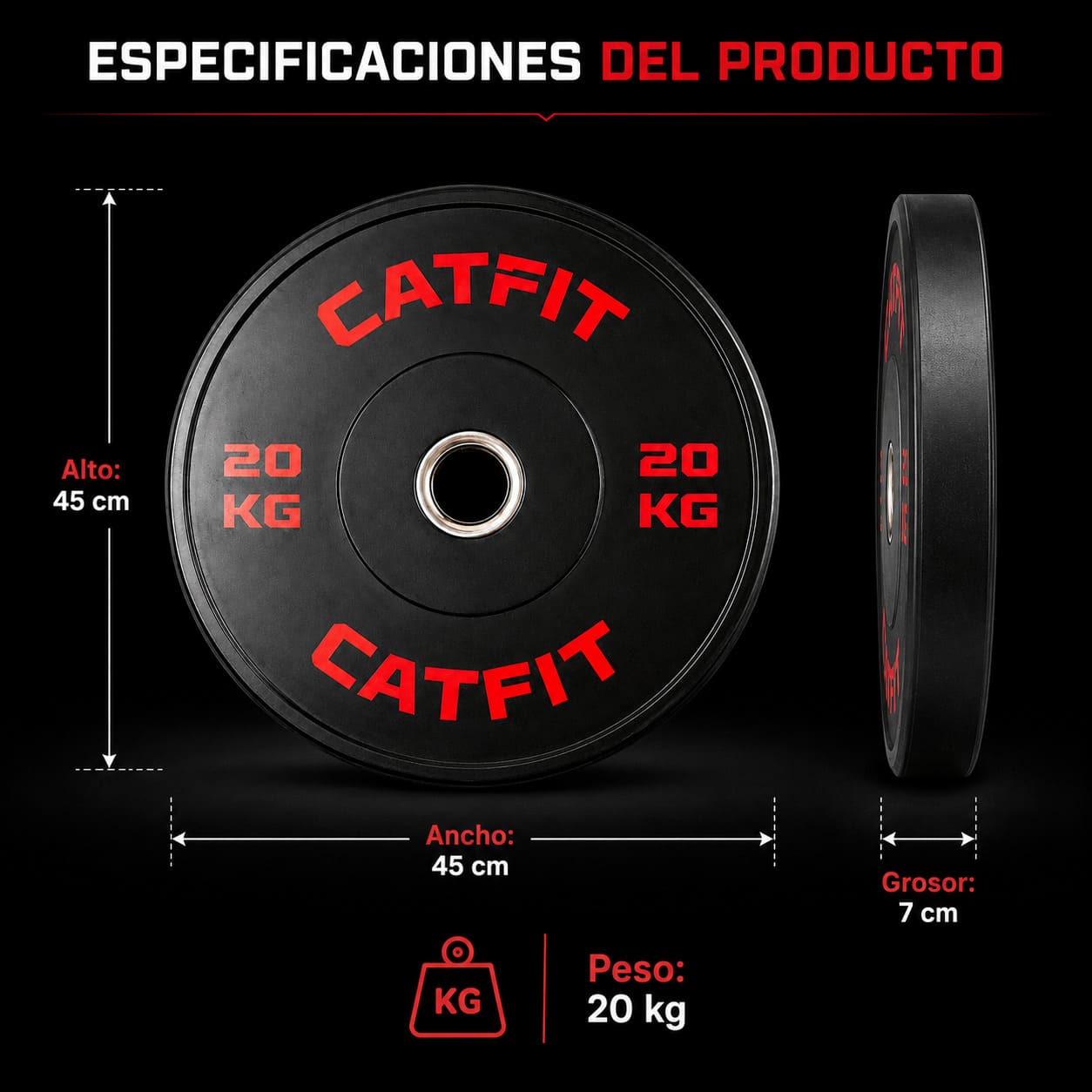 Par de discos bumper CATFIT 20 kg para barra olímpica - catfit