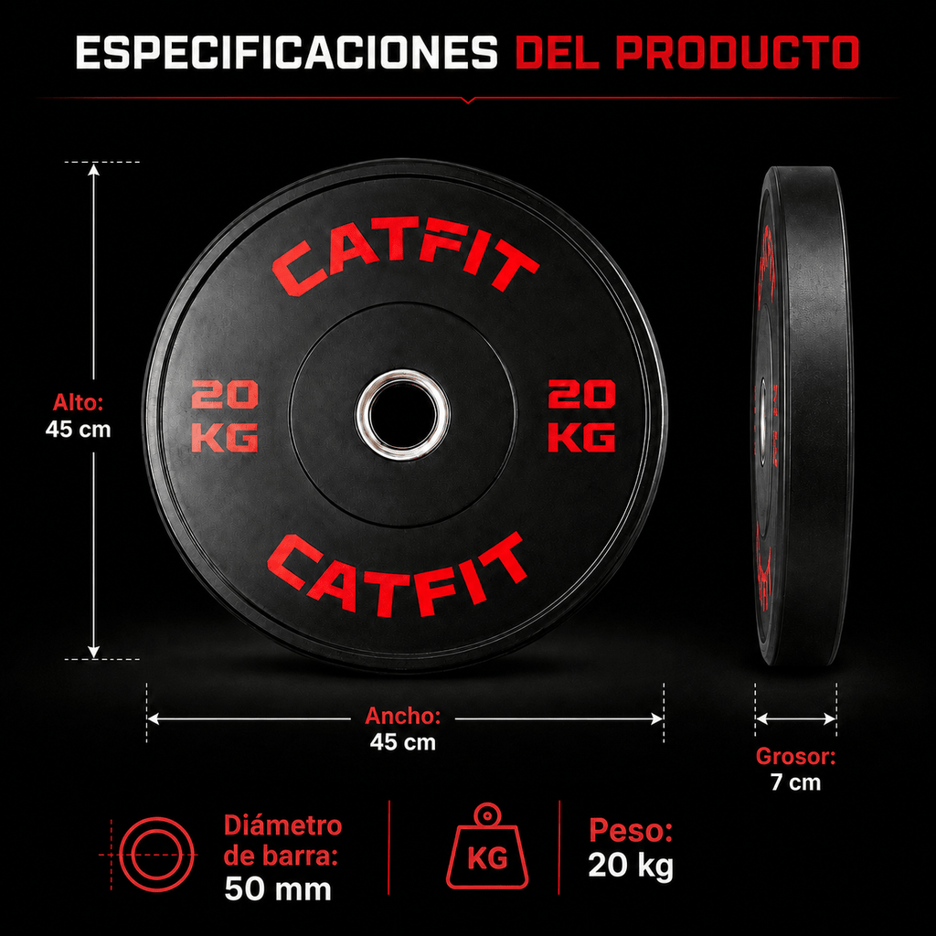 Par de discos bumper CATFIT 20 kg para barra olímpica - catfit