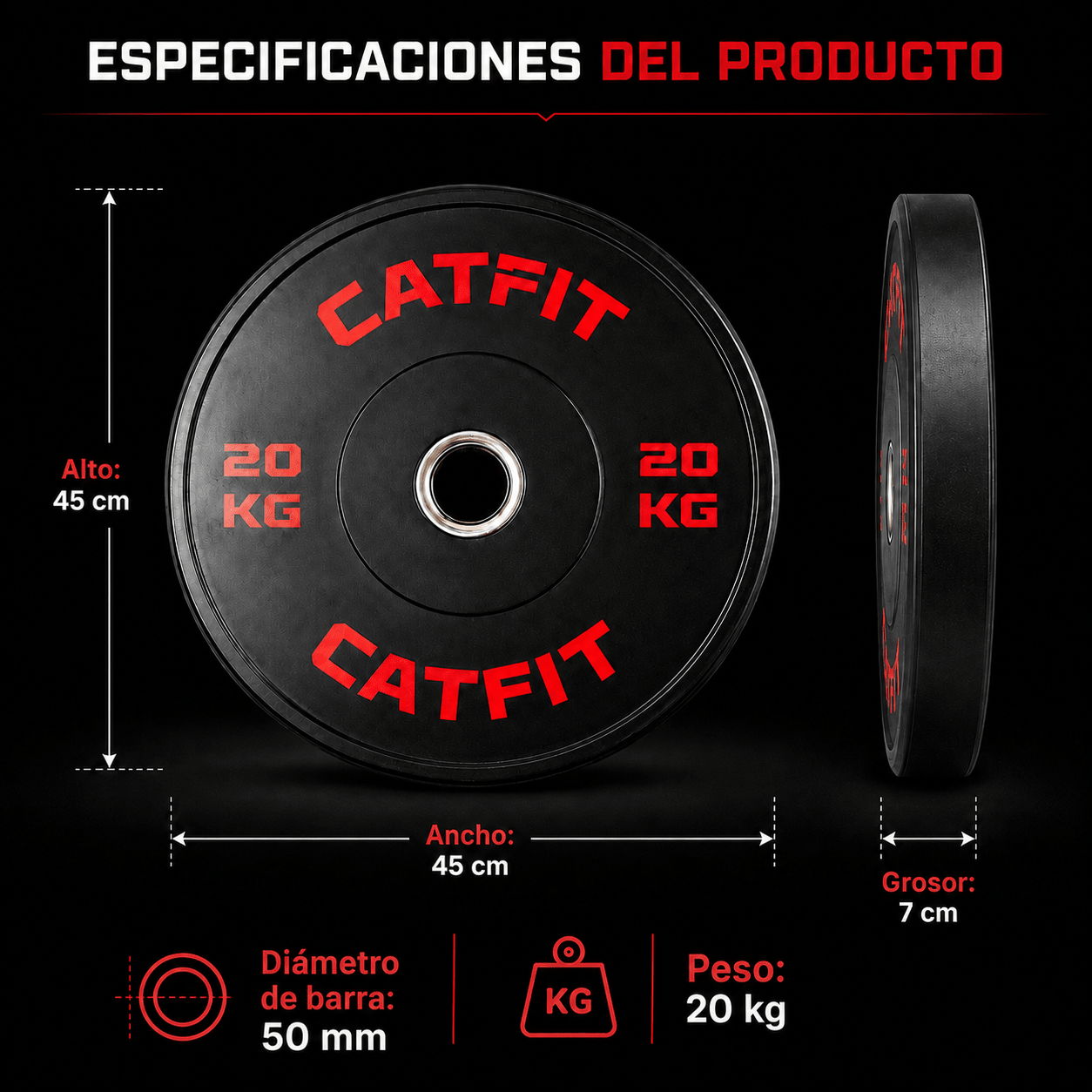 Par de discos bumper CATFIT 20 kg para barra olímpica - catfit