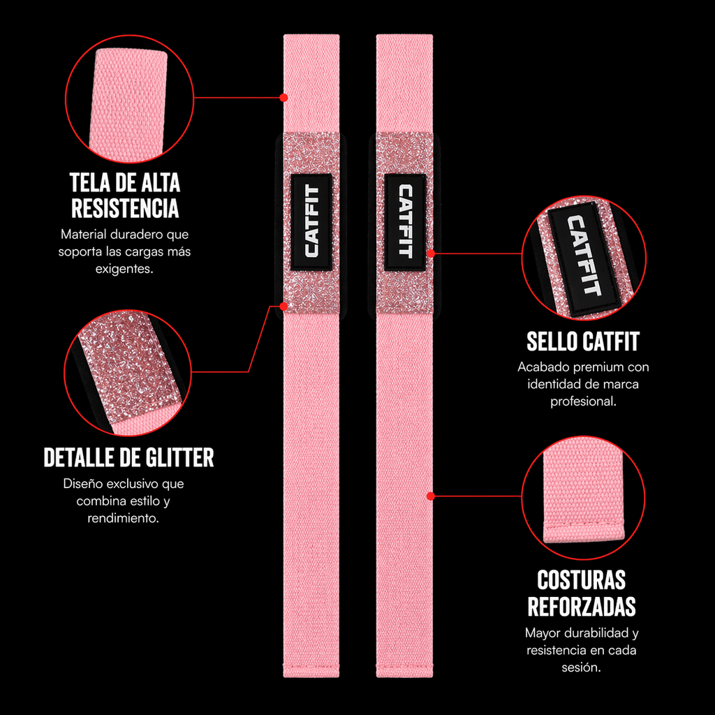 Straps de Levantamiento CATFIT con Glitter | Muñequeras para Peso Muerto y Espalda - catfit