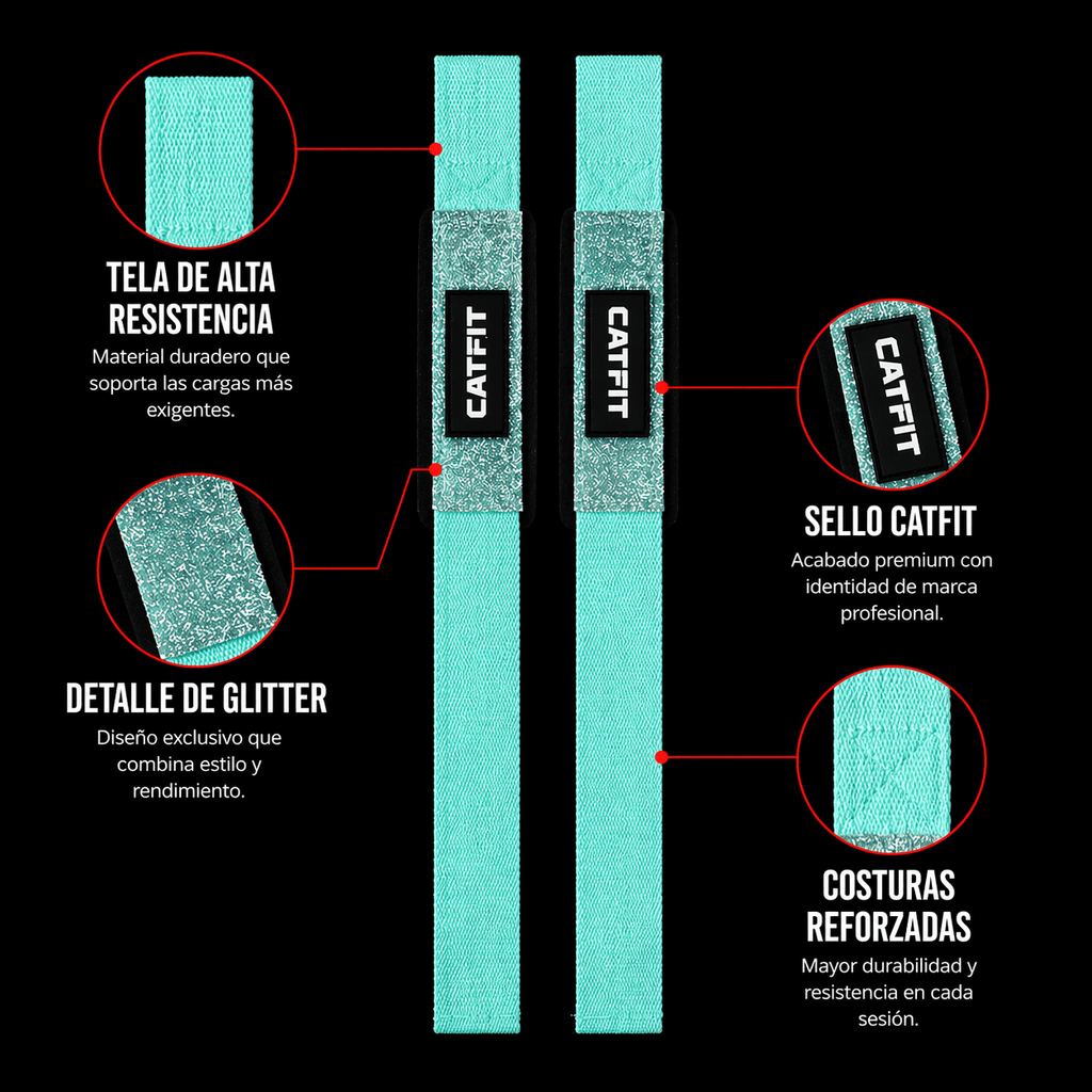 Straps de Levantamiento CATFIT con Glitter | Muñequeras para Peso Muerto y Espalda - catfit