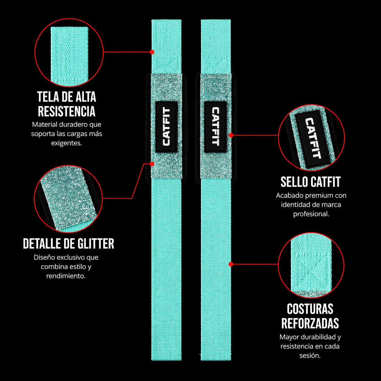 Straps de Levantamiento CATFIT con Glitter | Muñequeras para Peso Muerto y Espalda - catfit